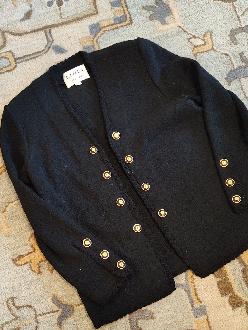 Black Double-Breasted Button Cardigan Jacket